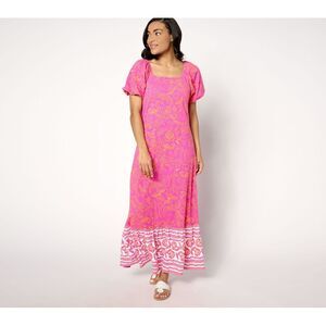 Isaac Mizrahi Live! Women's Petite Dress PXL Printed Puff Sleeve Pink A640766